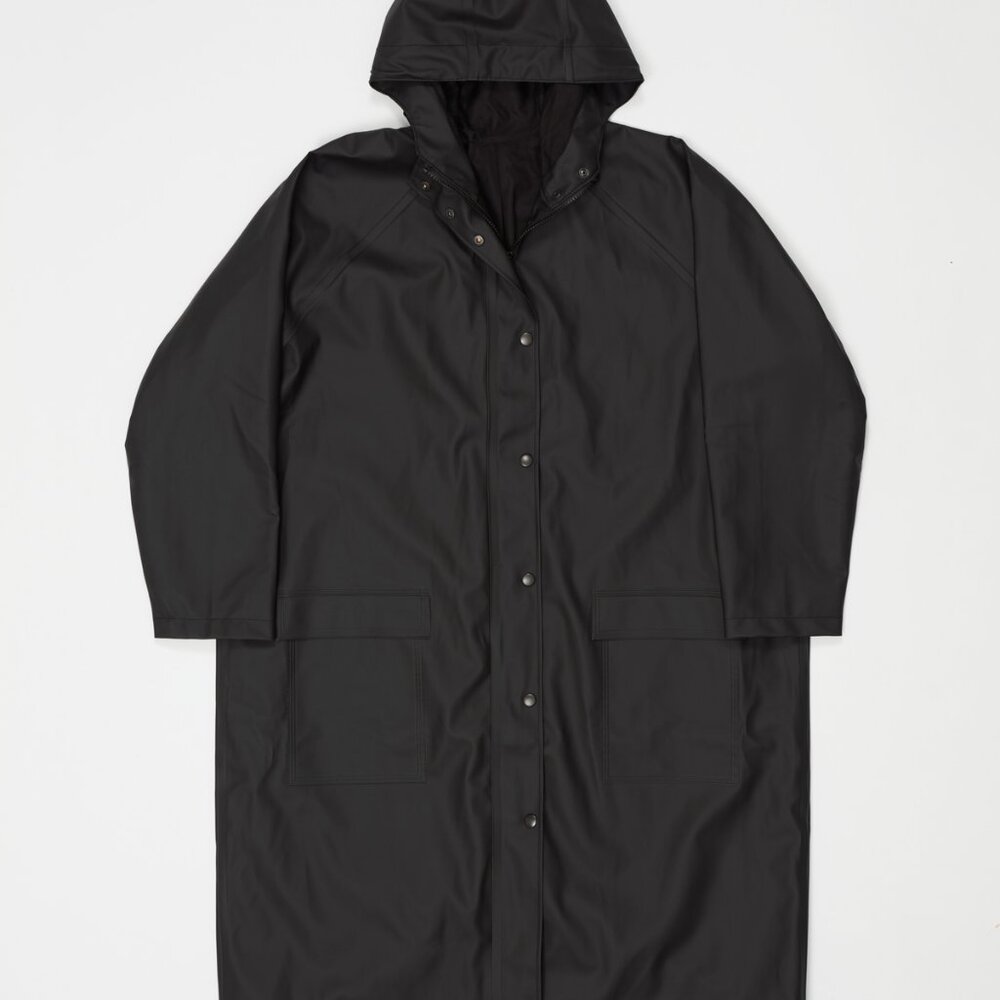 Samuji Regn Black Matte Rain Trench Jacket With Hood